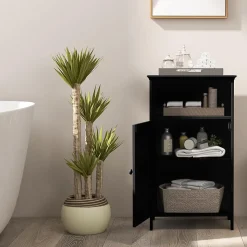 Meuble de Rangement pour Salle de Bains,en MDF avec 1 Porte,avec Étagère Réglable,Armoire de Salle de Bain (Noir)