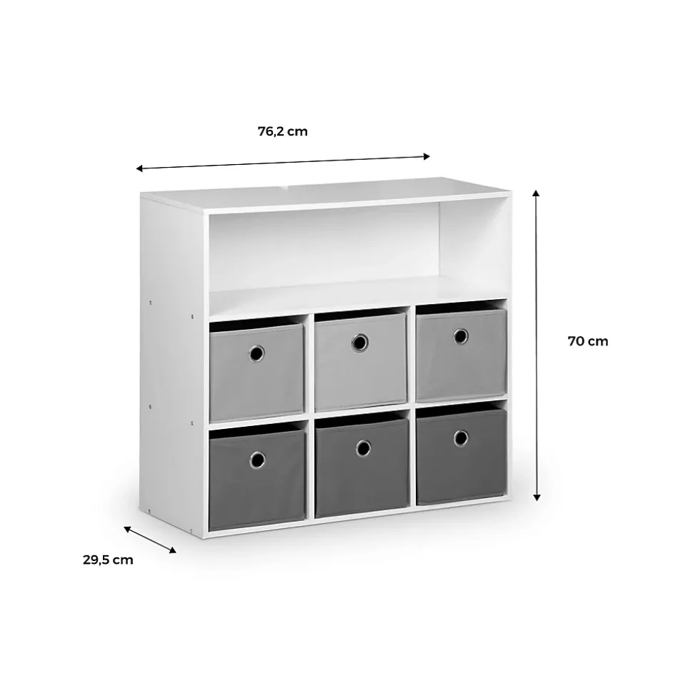 Meuble de rangement pour enfant. blanc - Camille - avec 7 compartiments et 6 paniers gris et roses
