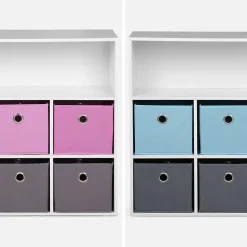 Meuble de rangement pour enfant. blanc - Camille - avec 7 compartiments et 6 paniers gris et roses
