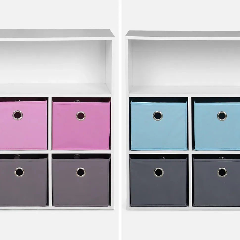 Meuble de rangement pour enfant. blanc - Camille - avec 7 compartiments et 6 paniers gris et roses