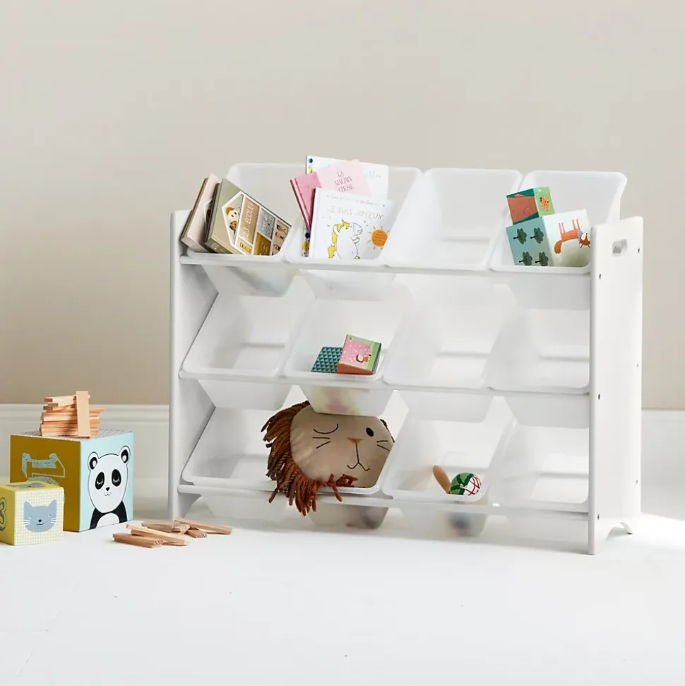 Meuble de rangement pour enfant avec 12 casiers. blanc - Tobias - MDF décor bois naturel. L 84 x P 29.5 x H 60cm