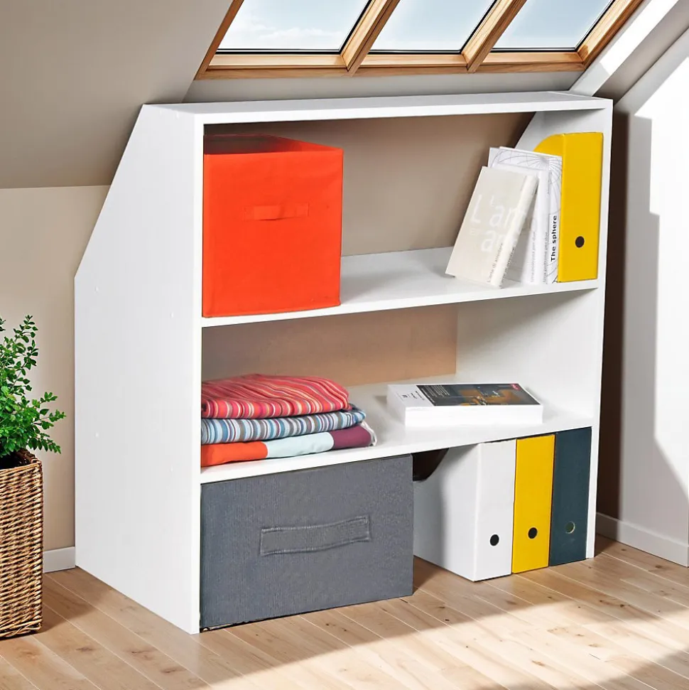 Meuble de rangement sous pente ALIX, H. 100 x L. 100 x P. 50 cm, Blanc