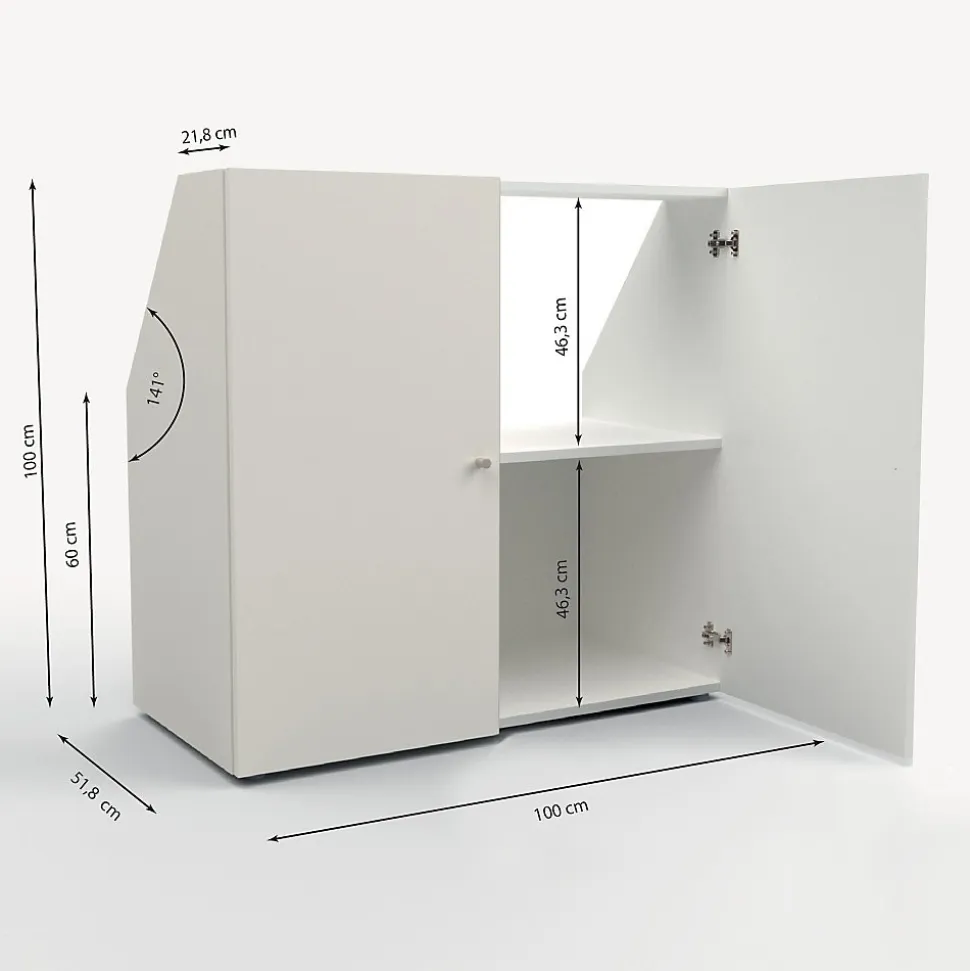 Meuble de rangement sous pente 2 portes CALI Blanc - H. 100 x L. 100 x P. 51.8 cm