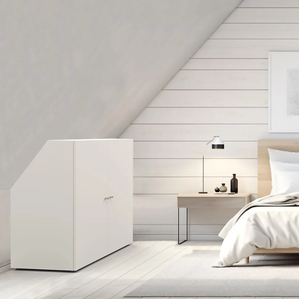 Meuble de rangement sous pente 2 portes CALI Blanc - H. 100 x L. 100 x P. 51.8 cm