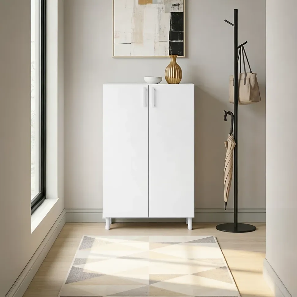 Meuble de rangement sur pieds portes battantes blanc GoodHome Atomia H. 123,5 x L. 75 x P. 37 cm