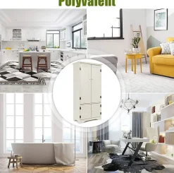Meuble de Rangement sur Pieds avec Quatre Grandes Etageres Panneau de Stockage Reglable Structure Simple et Retro Blanc
