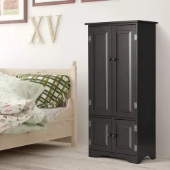 Meuble de Rangement sur Pieds, avec Quatre Grandes Etageres Panneau de Stockage Reglable Structure Simple et Retro Noir