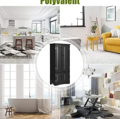 Meuble de Rangement sur Pieds, avec Quatre Grandes Etageres Panneau de Stockage Reglable Structure Simple et Retro Noir
