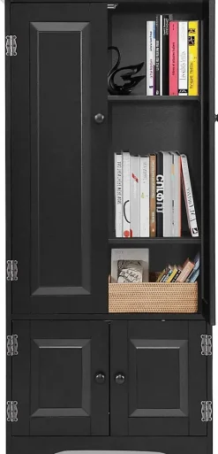 Meuble de Rangement sur Pieds, avec Quatre Grandes Etageres Panneau de Stockage Reglable Structure Simple et Retro Noir