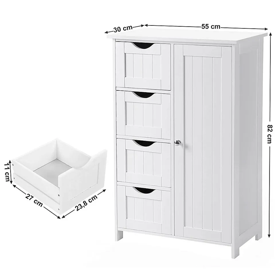 Meuble de salle de bain 1 Porte 4 Tiroirs - L55 cm
