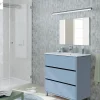 Meuble de salle de bain avec 3 portes coloris bleu azul - Hauteur 88 x Longueur 81 x Profondeur 47 cm