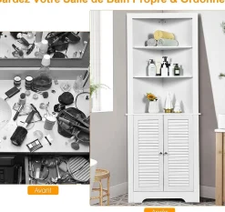 Meuble de Salle de Bain d'Angle,avec 3 Compartiments avec 1 Panneau à 3 Positions,avec 2 Portes,pour Salon,Cuisine, Salle de Bain