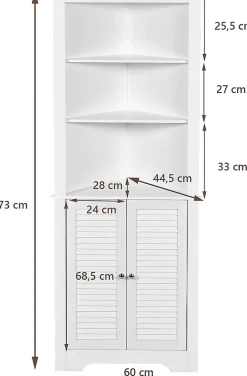 Meuble de Salle de Bain d'Angle,avec 3 Compartiments avec 1 Panneau à 3 Positions,avec 2 Portes,pour Salon,Cuisine, Salle de Bain