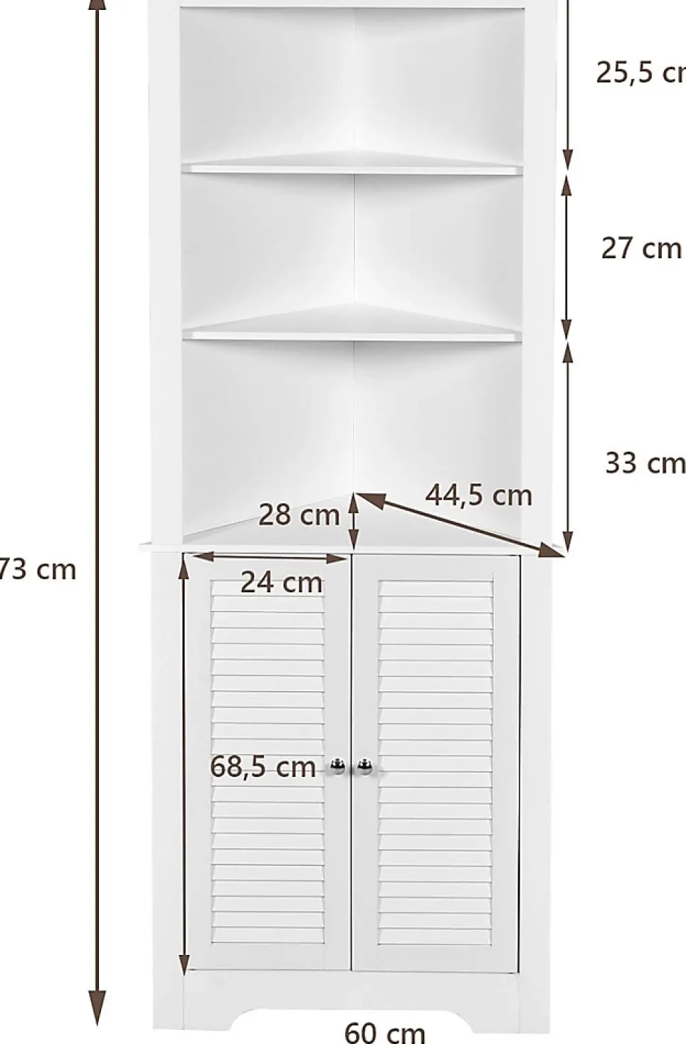 Meuble de Salle de Bain d'Angle,avec 3 Compartiments avec 1 Panneau à 3 Positions,avec 2 Portes,pour Salon,Cuisine, Salle de Bain