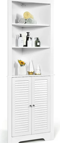 Meuble de Salle de Bain d'Angle,avec 3 Compartiments avec 1 Panneau à 3 Positions,avec 2 Portes,pour Salon,Cuisine, Salle de Bain