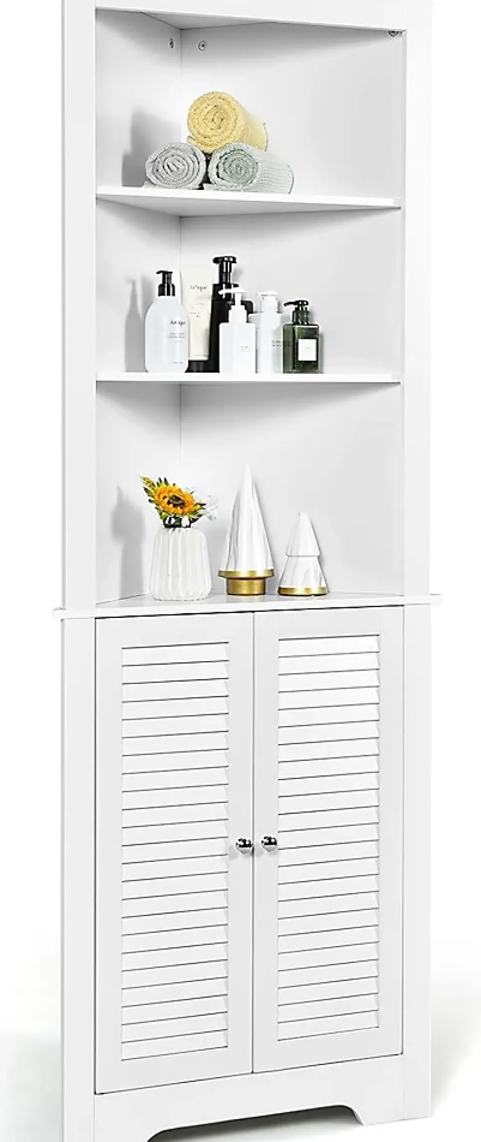 Meuble de Salle de Bain d'Angle,avec 3 Compartiments avec 1 Panneau à 3 Positions,avec 2 Portes,pour Salon,Cuisine, Salle de Bain