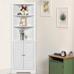 Meuble de Salle de Bain d'Angle,avec 3 Compartiments avec 1 Panneau à 3 Positions,avec 2 Portes,pour Salon,Cuisine, Salle de Bain