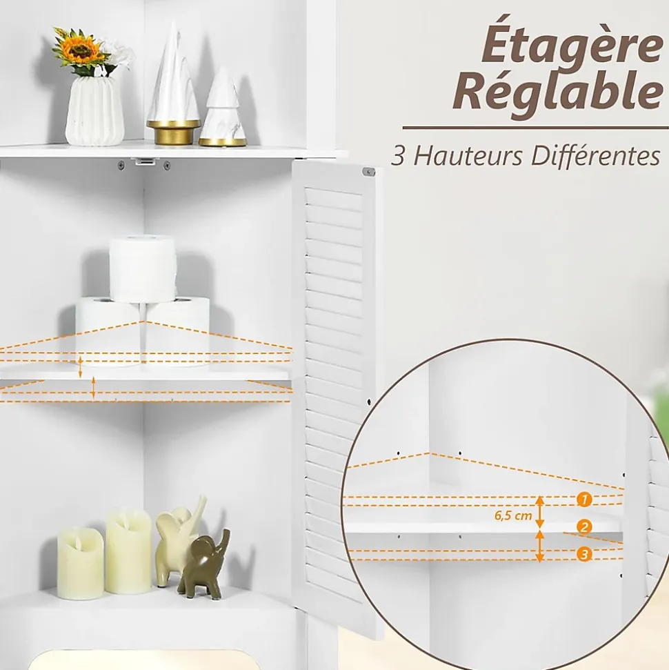Meuble de Salle de Bain d'Angle,avec 3 Compartiments avec 1 Panneau à 3 Positions,avec 2 Portes,pour Salon,Cuisine, Salle de Bain