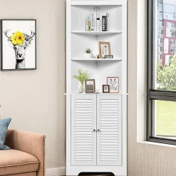 Meuble de Salle de Bain d'Angle,avec 3 Compartiments avec 1 Panneau à 3 Positions,avec 2 Portes,pour Salon,Cuisine, Salle de Bain