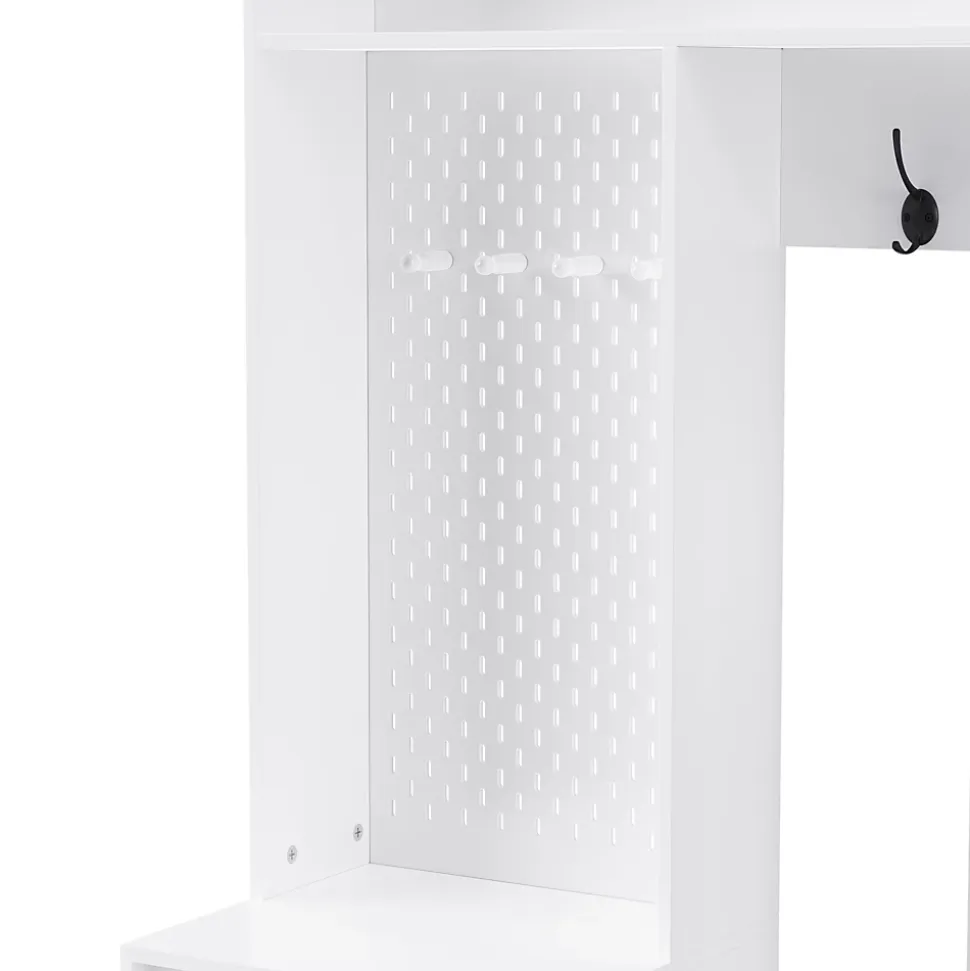 Meuble d'entrée - Armoire d'entrée avec Banc à Chaussures, 4 Crochets et 2 Tiroirs, Porte MDF - 100x35x180 cm, Blanc