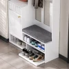 Meuble d'entrée - Armoire d'entrée avec Banc, 4 Crochets et 2 Tiroirs, Penderie Vestiaire MDF - 100x35x180 cm, Blanc