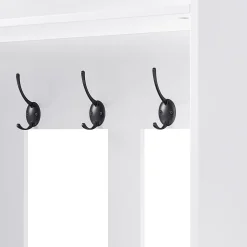 Meuble d'entrée - Armoire d'entrée avec Banc, 4 Crochets et 2 Tiroirs, Penderie Vestiaire MDF - 100x35x180 cm, Blanc