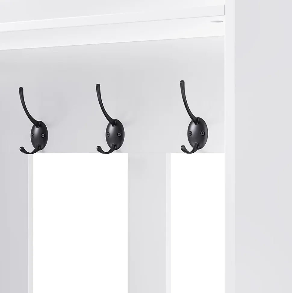Meuble d'entrée - Armoire d'entrée avec Banc, 4 Crochets et 2 Tiroirs, Penderie Vestiaire MDF - 100x35x180 cm, Blanc