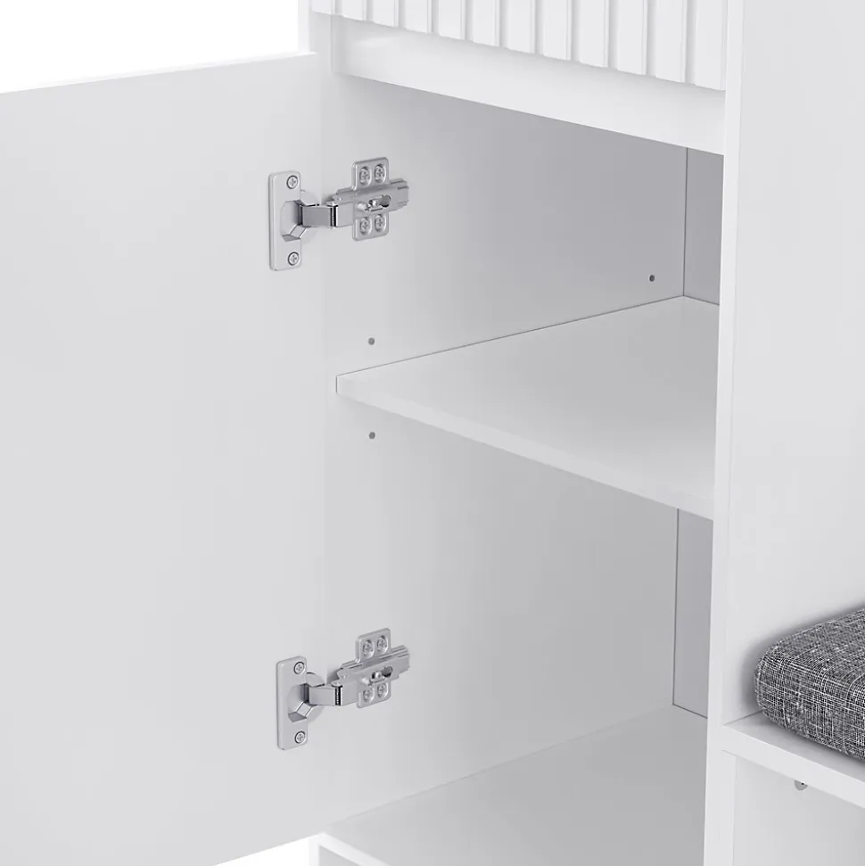 Meuble d'entrée - Armoire d'entrée avec Banc, 4 Crochets et 2 Tiroirs, Penderie Vestiaire MDF - 100x35x180 cm, Blanc