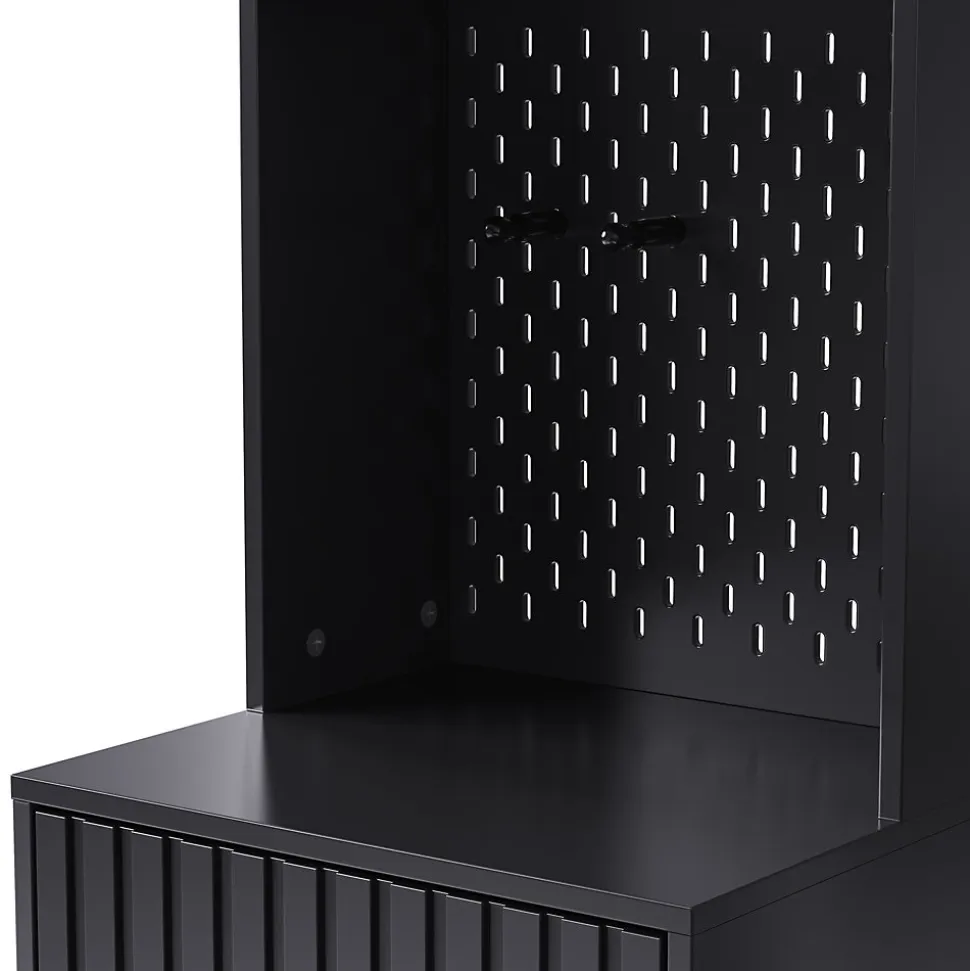 Meuble d'entrée - Armoire d'entrée avec Banc, 4 Crochets et 2 Tiroirs, Vestiaire Penderie MDF - 100x35x180 cm, Noir