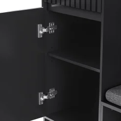 Meuble d'entrée - Armoire d'entrée avec Banc, 4 Crochets et 2 Tiroirs, Vestiaire Penderie MDF - 100x35x180 cm, Noir
