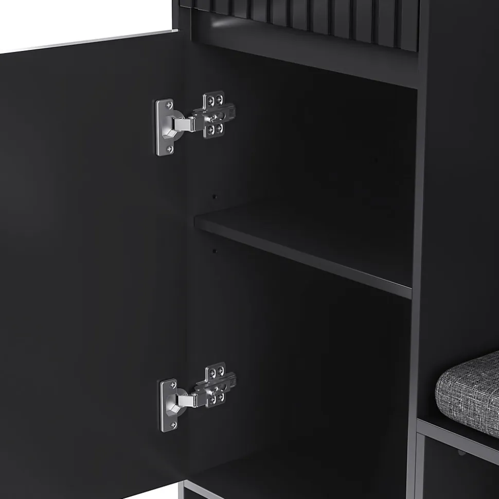 Meuble d'entrée - Armoire d'entrée avec Banc, 4 Crochets et 2 Tiroirs, Vestiaire Penderie MDF - 100x35x180 cm, Noir