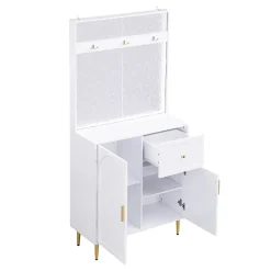 Meuble d'entrée - Armoire Penderie d'entrée avec Étagères et Porte-Chaussures - Rangement Pratique - Blanc - 80x175,5x35 cm
