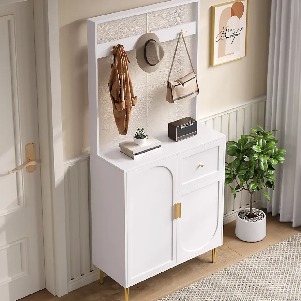 Meuble d'entrée - Armoire Penderie d'entrée avec Étagères et Porte-Chaussures - Rangement Pratique - Blanc - 80x175,5x35 cm