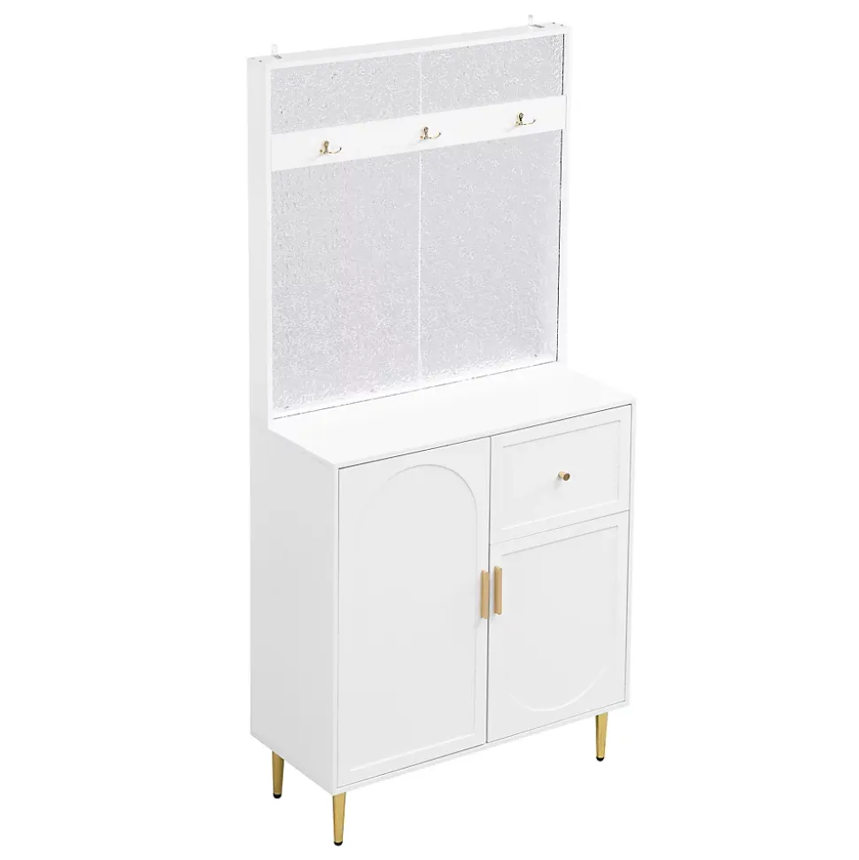 Meuble d'entrée - Armoire Penderie d'entrée avec Étagères et Porte-Chaussures - Rangement Pratique - Blanc - 80x175,5x35 cm