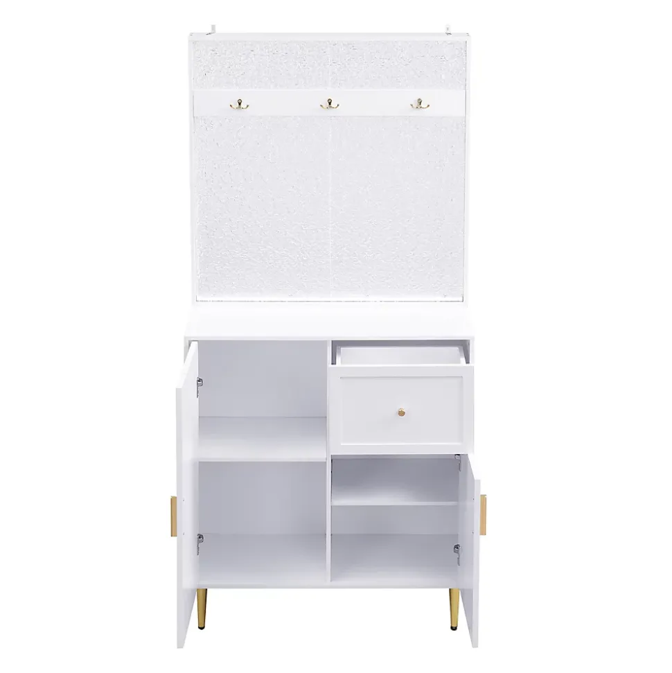Meuble d'entrée - Armoire Penderie d'entrée avec Étagères et Porte-Chaussures - Rangement Pratique - Blanc - 80x175,5x35 cm
