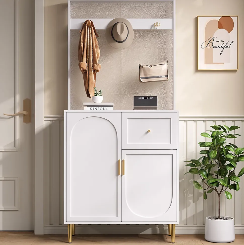 Meuble d'entrée - Armoire Penderie d'entrée avec Étagères et Porte-Chaussures - Rangement Pratique - Blanc - 80x175,5x35 cm