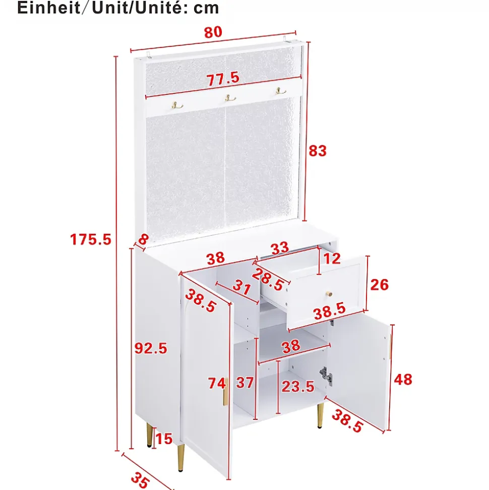 Meuble d'entrée - Armoire Penderie d'entrée avec Étagères et Porte-Chaussures - Rangement Pratique - Blanc - 80x175,5x35 cm