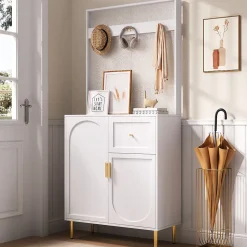 Meuble d'entrée - Armoire Penderie d'entrée avec Étagères et Porte-Chaussures - Rangement Pratique - Blanc - 80x175,5x35 cm