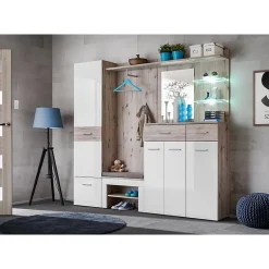 Meuble dentrée - ONYX 4 - Coloris chêne et blanc