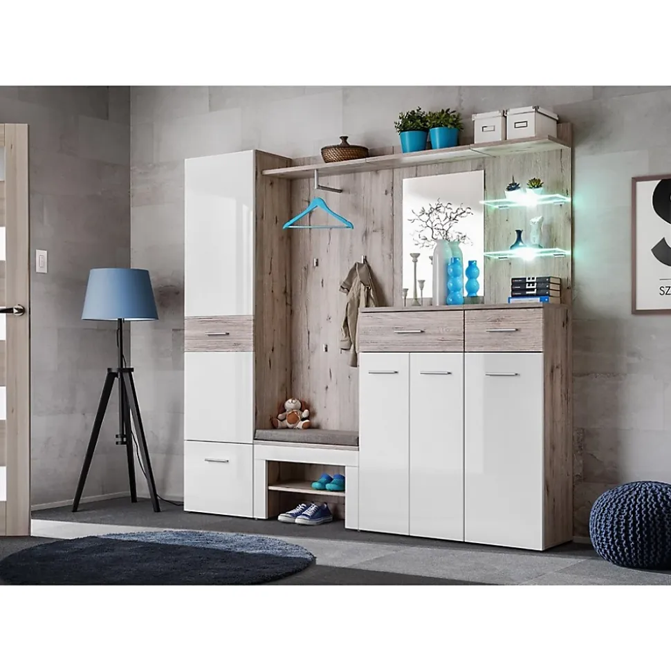 Meuble dentrée - ONYX 4 - Coloris chêne et blanc