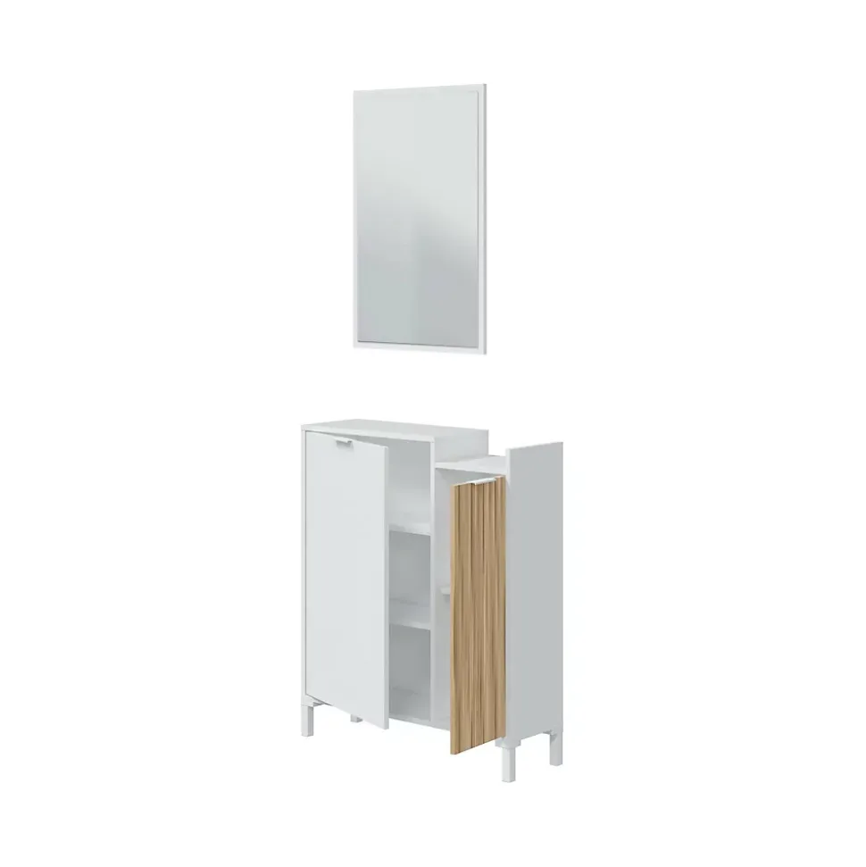 Meuble d'entrée Alambicco, Entrée 2 portes, Armoire avec miroir, Rangement multifonctionnel, 77x24h91 cm, Blanc et Chêne