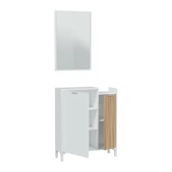 Meuble d'entrée Alambicco, Entrée 2 portes, Armoire avec miroir, Rangement multifonctionnel, 77x24h91 cm, Blanc et Chêne