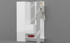 Meuble d'entrée Arabelle, Armoire multifonctionnelle avec 2 portes, Cintre mural avec 2 miroirs, 140x35h190 cm, Blanc