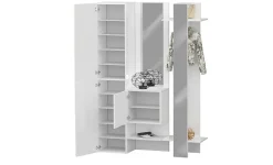 Meuble d'entrée Arabelle, Armoire multifonctionnelle avec 2 portes, Cintre mural avec 2 miroirs, 140x35h190 cm, Blanc