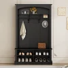 Meuble d'Entrée avec Banc et 3 Crochets pour Manteaux - Meuble de Rangement Multifonction avec Étagères, Noir- 120x40x190 cm