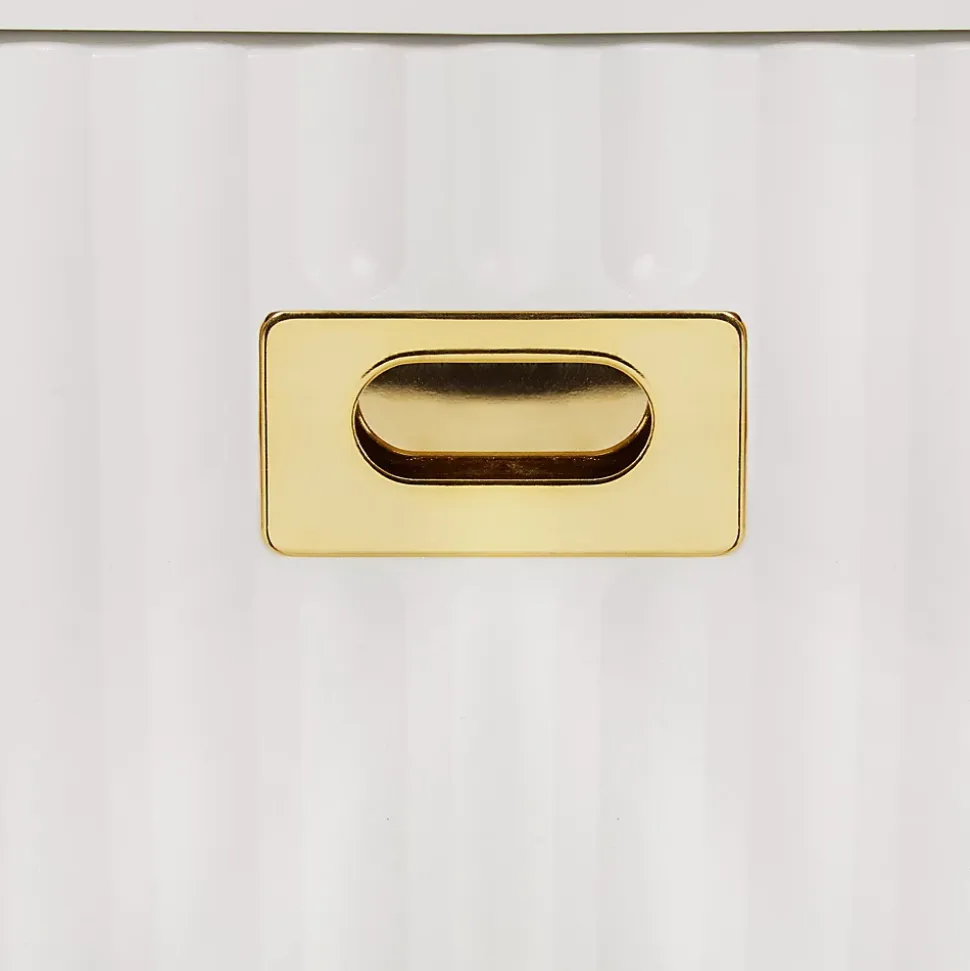 Meuble d'entrée avec Banc et 6 Patères Dorées - Portemanteau Moderne avec Rangement et Pieds Dorés - Blanc - 120x40x191 cm