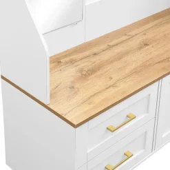 Meuble D'entrée Avec LED Et Miroir - Rangement Chaussures, Banc, Tiroirs - Moderne,blanc