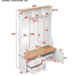 Meuble D'entrée Avec LED Et Miroir - Rangement Chaussures, Banc, Tiroirs - Moderne,blanc
