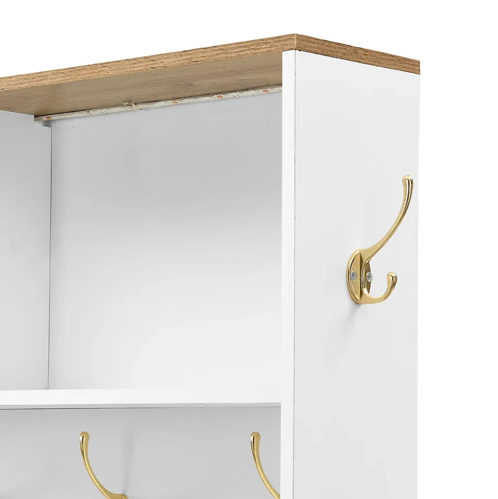 Meuble D'entrée Avec LED Et Miroir - Rangement Chaussures, Banc, Tiroirs - Moderne,blanc
