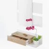 Meuble d'entrée avec miroir, coloris blanc Artik Mate / chêne canadien en mélamine - Dim : 20 x 75 x 29 cm